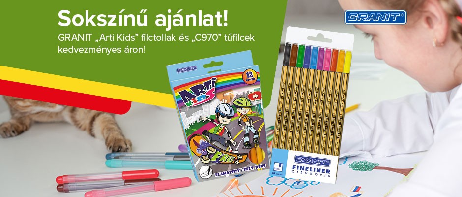 Vásároljon GRANIT „Arti Kids” filctollakat és „C970” tűfilceket 15% kedvezménnyel!